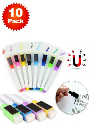 10 Pack Colour Magnetic White Board Markers