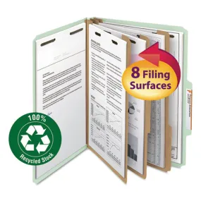 100% Recycled Pressboard Classification Folders, 3 Dividers, Letter Size, Gray-green, 10-box