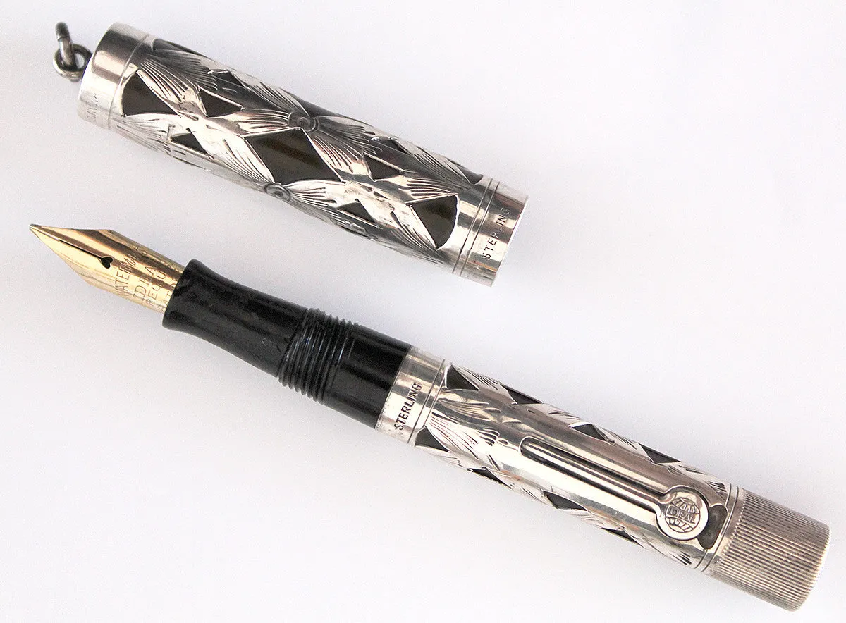 1920s STERLING WATERMAN'S 452 1/2V RING TOP FOUNTAIN PEN WITH M to BBB FLEX NIB