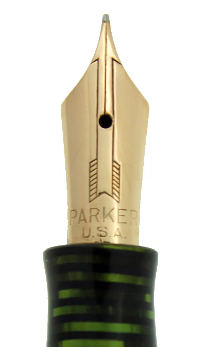 1937 PARKER EMERALD PEARL DOUBLE JEWEL VACUMATIC FOUNTAIN RESTORED EARLY STYLE