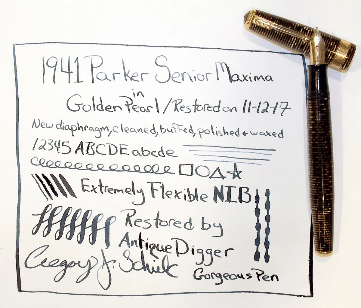 1941 PARKER GOLDEN PEARL SENIOR MAXIMA VACUMATIC WITH F to BBB  2.81MM FLEXIBLE NIB IN RESTORED CONDITION