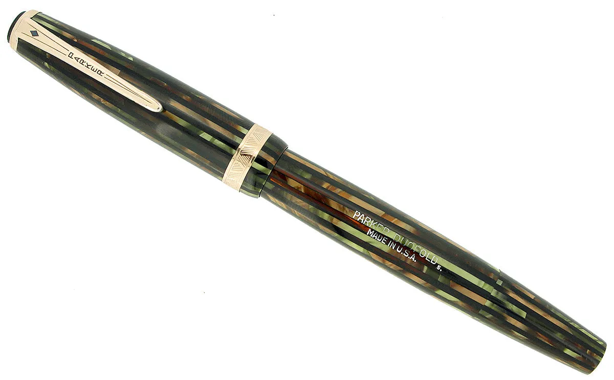 1945 PARKER SENIOR DUOFOLD GREEN GOLD CELLULOID FOUNTAIN PEN RESTORED