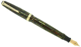 1945 PARKER SENIOR DUOFOLD GREEN GOLD CELLULOID FOUNTAIN PEN V NIB RESTORED