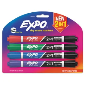 2-in-1 Dry Erase Markers, Broad-fine Chisel Tip, Assorted Colors, 4-pack