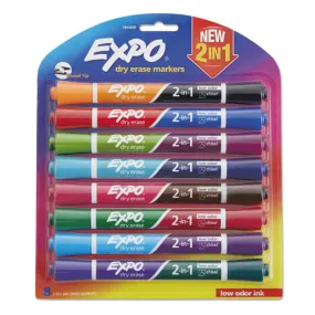 2-in-1 Dry Erase Markers, Broad-fine Chisel Tip, Assorted Colors, 8-pack