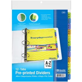 3 Ring Binder Dividers with 12 Preprinted A to Z Tab