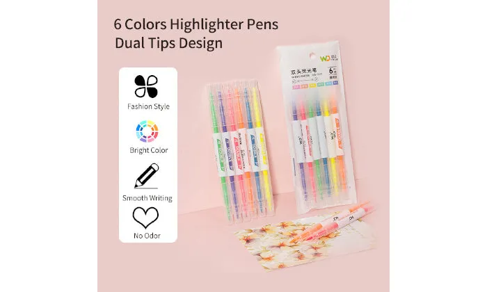 6 Colours Highlighter Pens Dual Tips