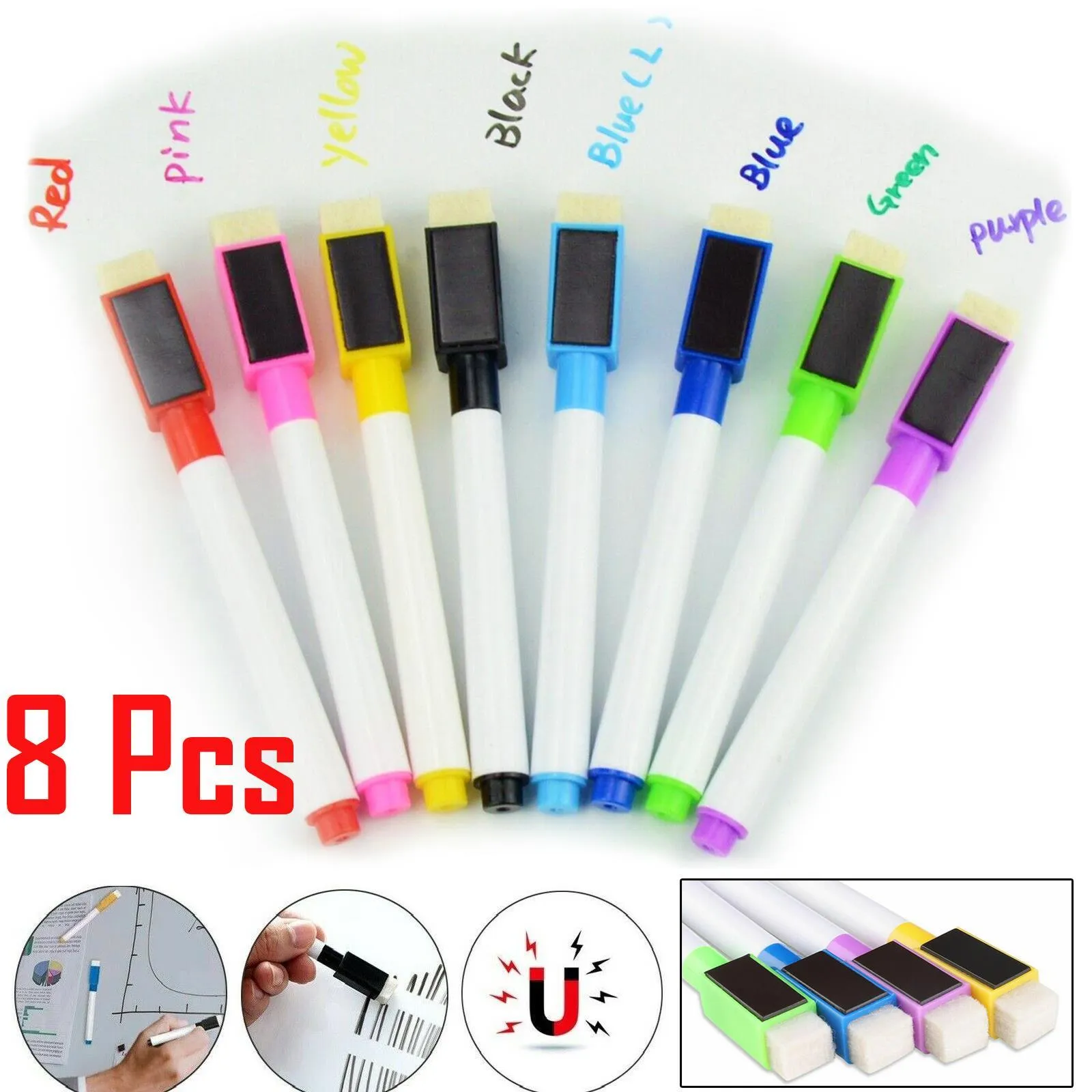 8 Colour Magnetic White Board Markers