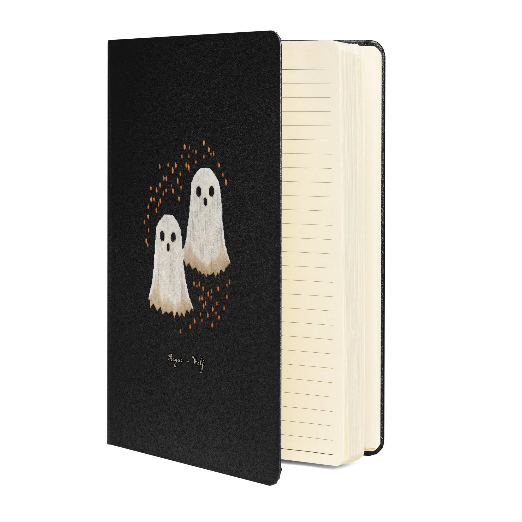 Boo Hardcover Notebook - with Elastic Closure & Ribbon Marker - Gothic Stationery with Cute Ghosts - Witchy Journal for School Office College & Uni