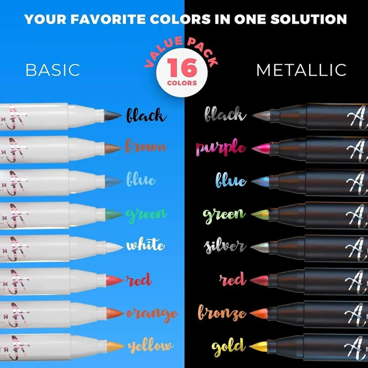 Brush tip paint markers - Set of 16 paint brush markers