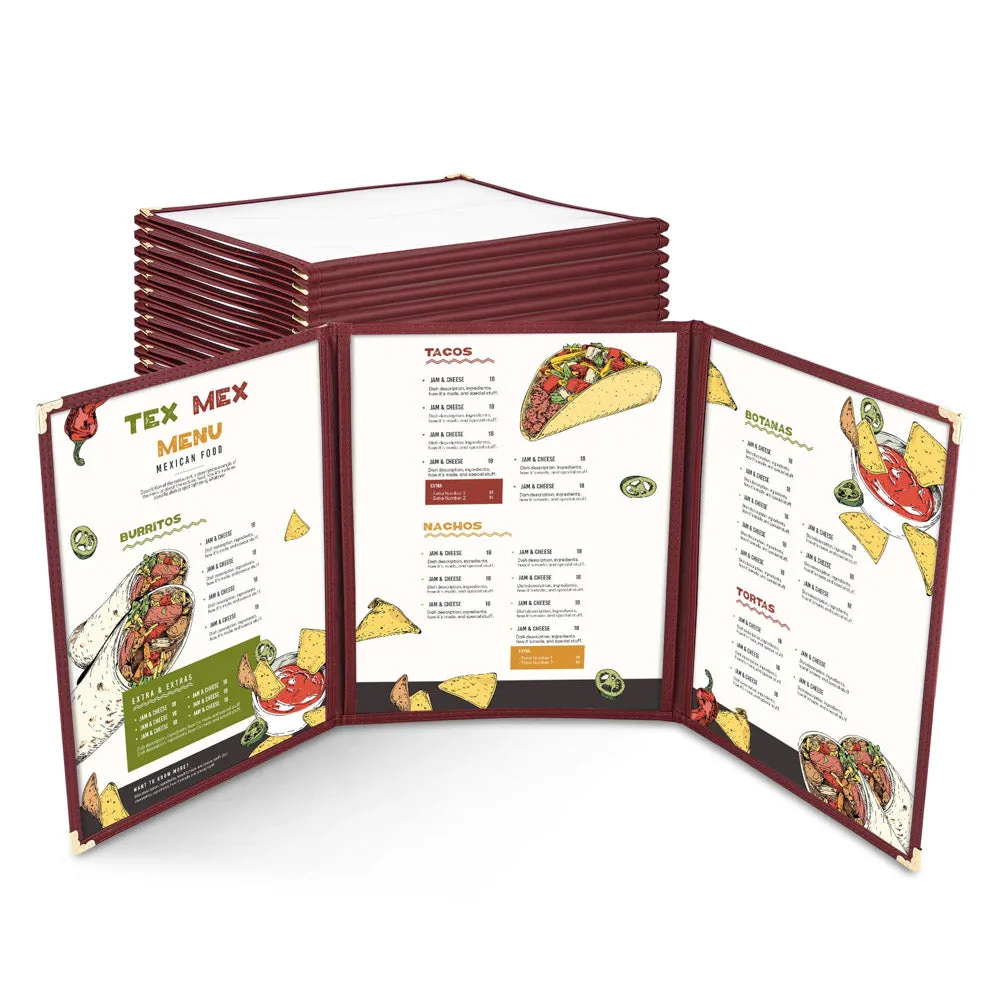 Clear Menu Covers 30ct/Pack 8.5x11 Triple Folder 6-View