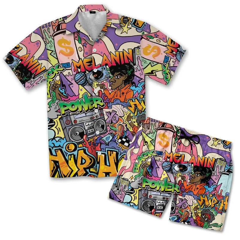 Hip Hop Graffiti Art Hawaiian Shirt and Shorts Set