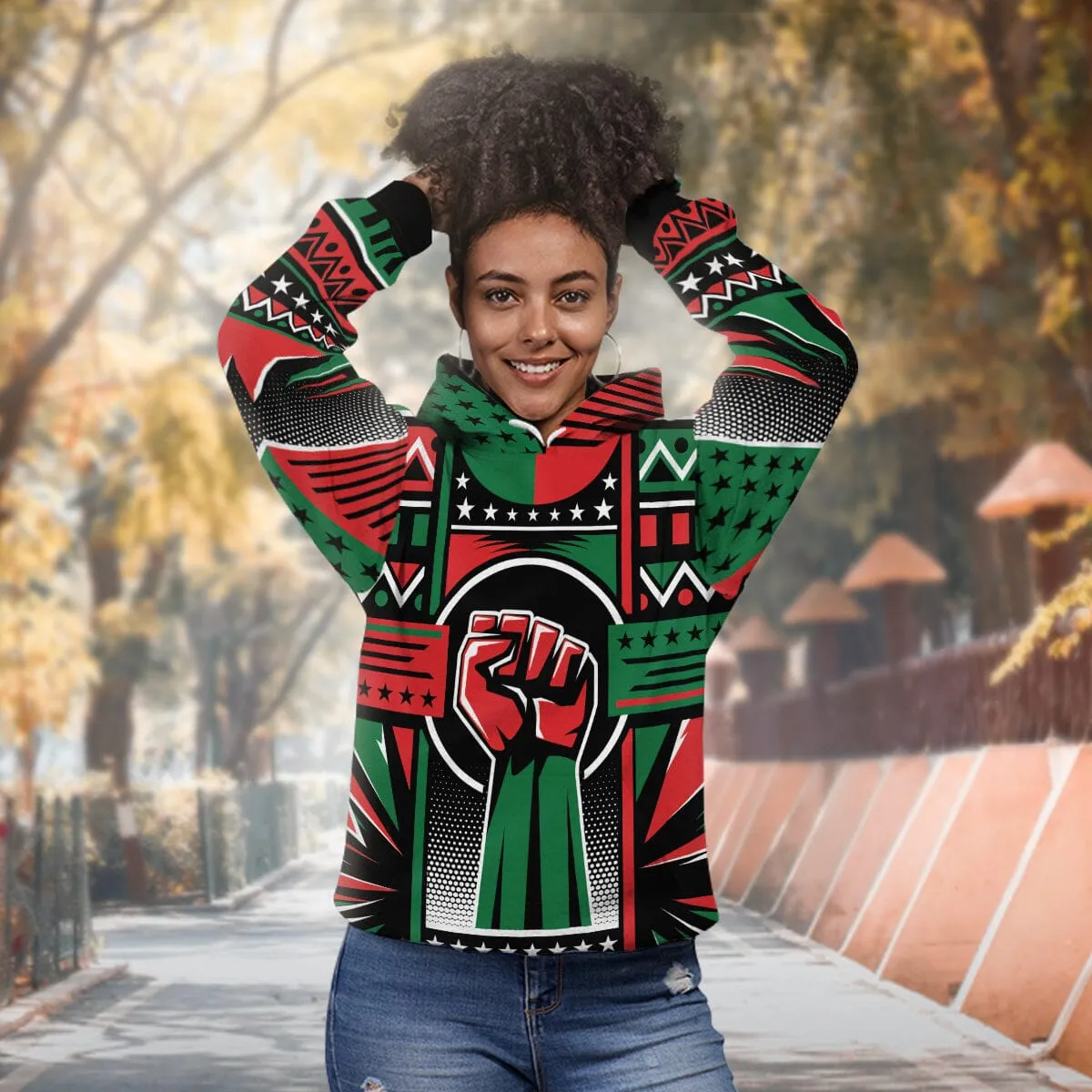 Power Fist And Patterns In Pan African Colors All-over Hoodie